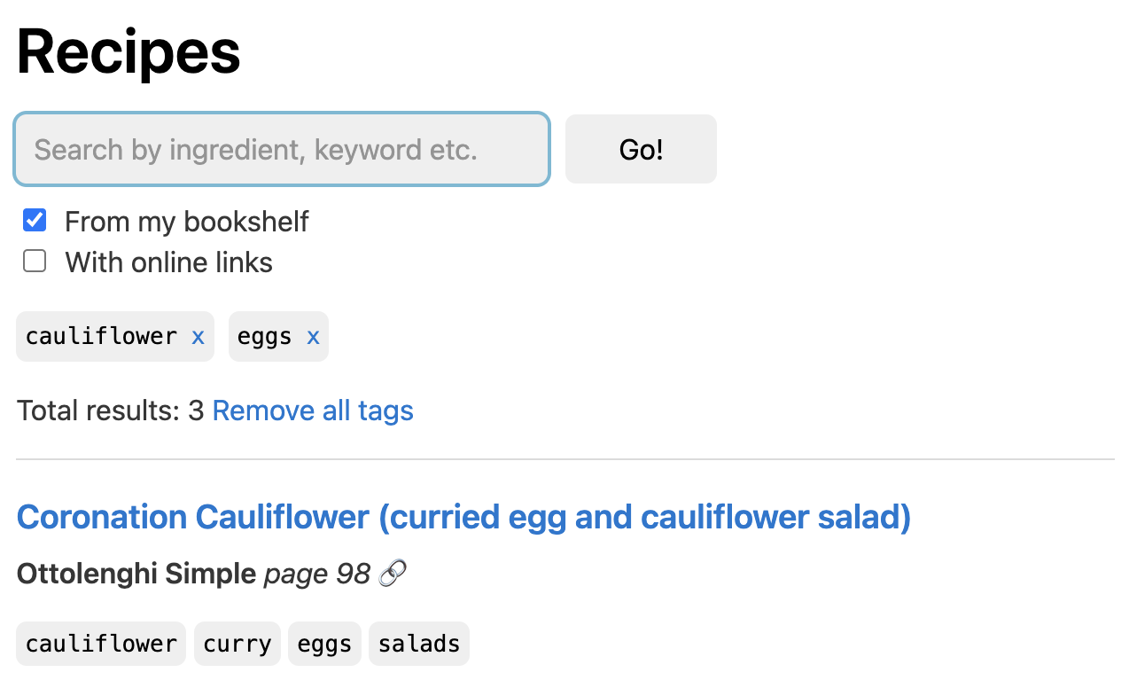 Search results with combined keywords